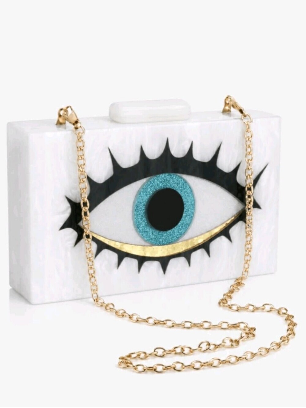White Eye Motif Acrylic Crossbody Clutch
